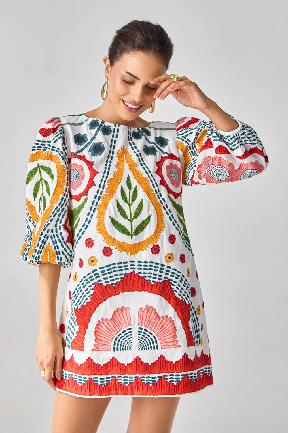 Claire Embroidered Dress women's ivory cotton poplin shift dress featuring intricate embroidery, a straight relaxed silhouette and a clean contemporary finish, styled for summer brunches, festive daytime gatherings, coastal holidays and evening occasions.