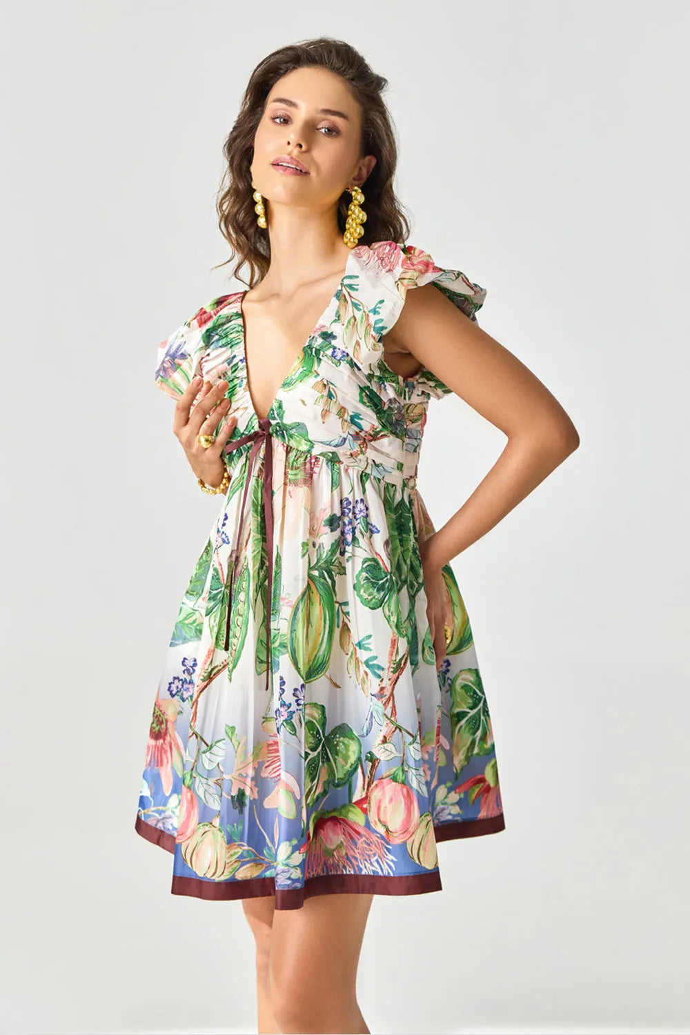 Cora Mini Dress women's ivory polyester mini dress featuring a chic printed design, cinched waist and flattering feminine silhouette, styled for summer brunches, vacation outings, daytime gatherings and casual celebrations.
