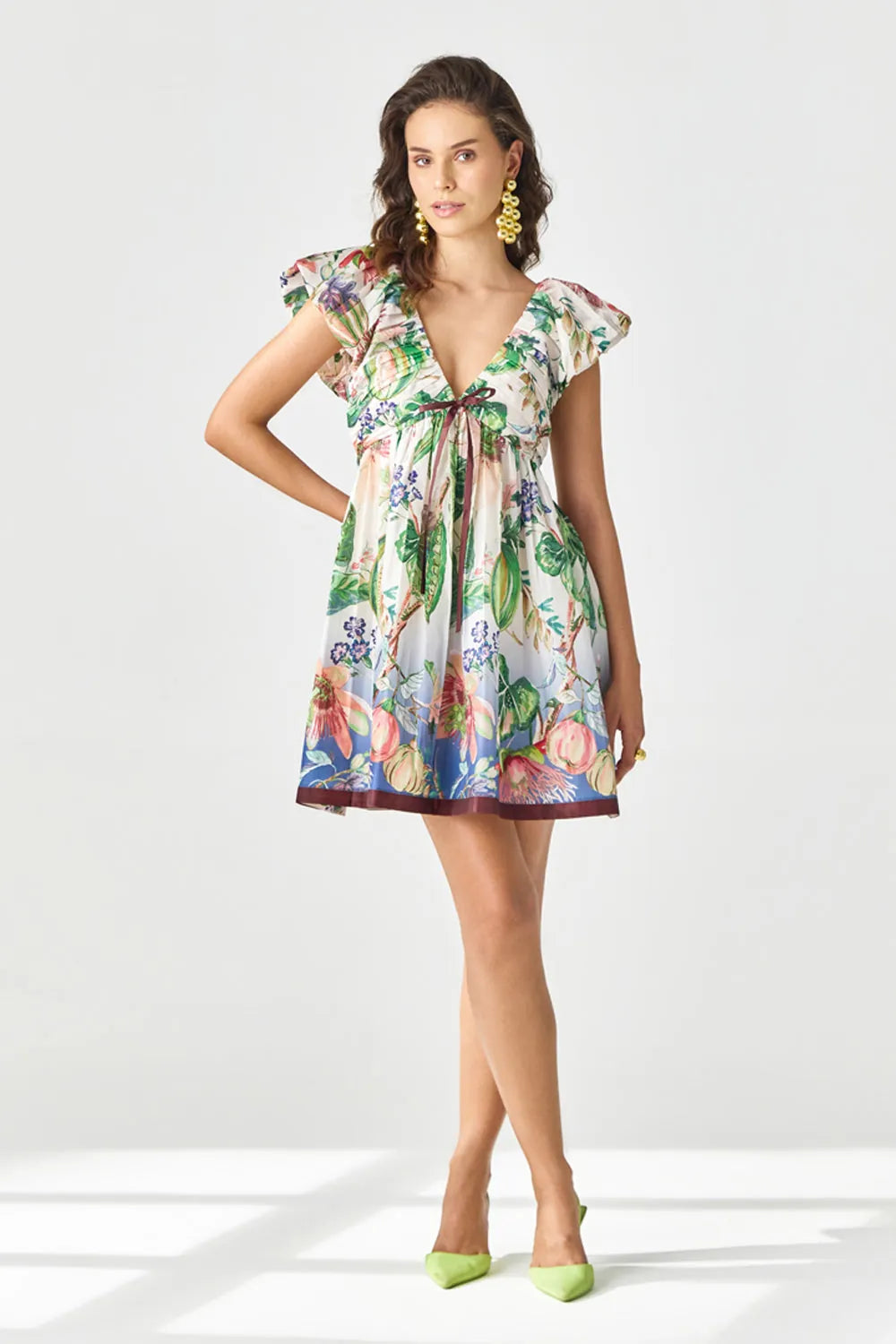Cora Mini Dress women's ivory polyester mini dress featuring a chic printed design, cinched waist and flattering feminine silhouette, styled for summer brunches, vacation outings, daytime gatherings and casual celebrations.