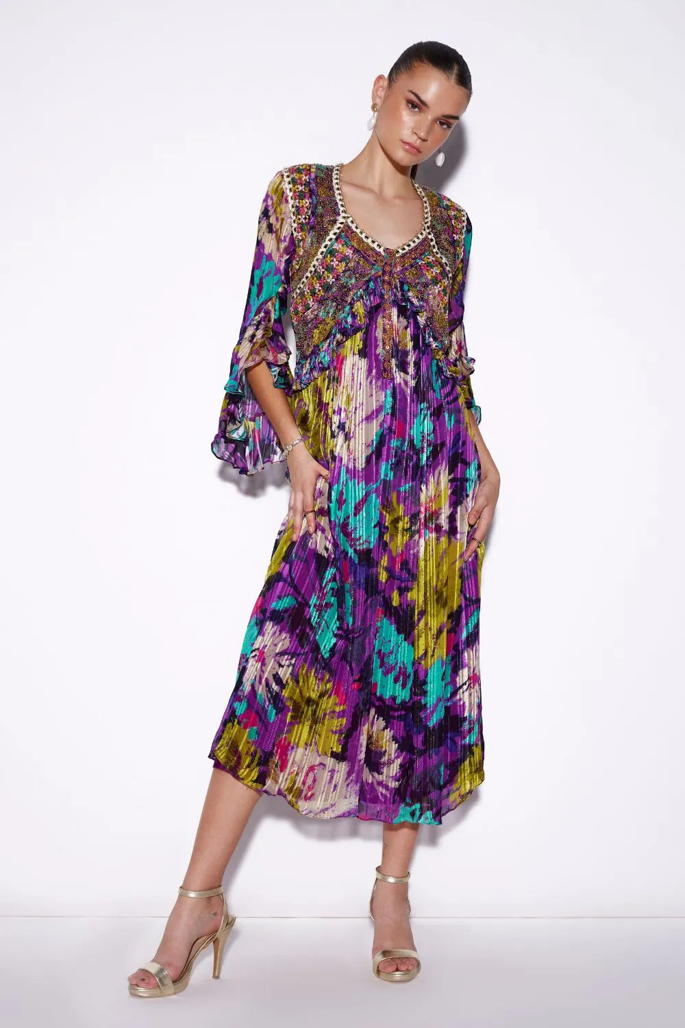Flavia Kaftan women's kaftan featuring a relaxed, flowing silhouette and statement resortwear design, styled for beach holidays, tropical getaways, poolside lounging and elegant summer occasions.