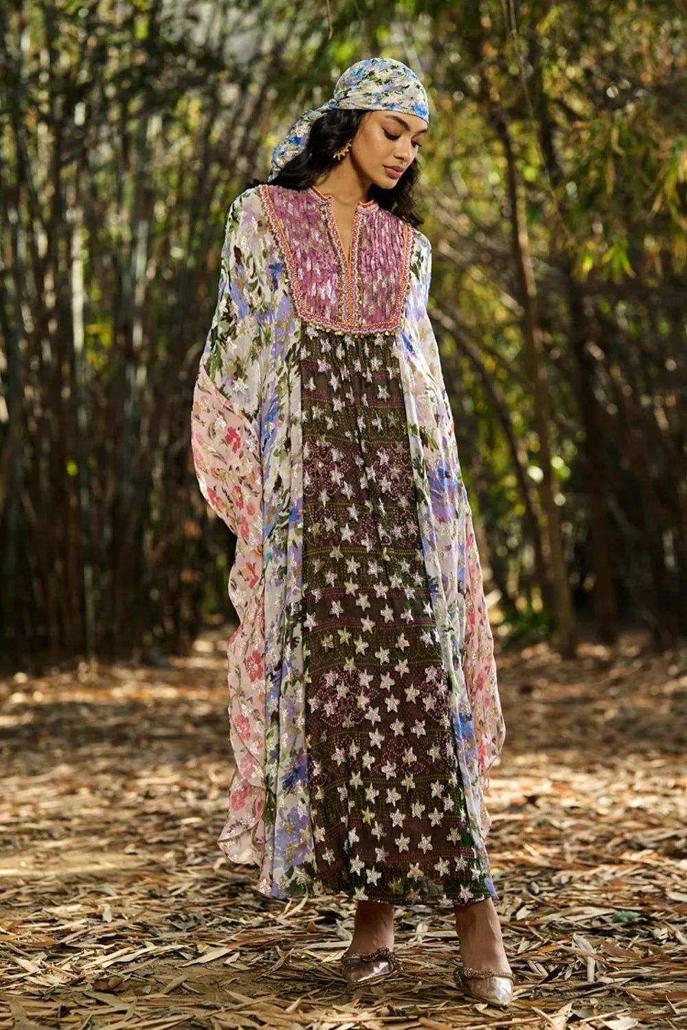 Karissa Kaftan women's embroidered kaftan featuring a flowing relaxed silhouette, intricate decorative embroidery and statement detailing, styled for beach holidays, resort vacations, poolside lounging and elegant summer getaways.
