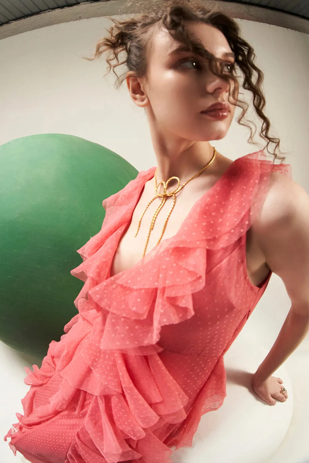 Closeup look of Lira Dress women's dress featuring a contemporary silhouette and distinctive design details, styled for summer outings, resort vacations, brunches and special occasions.