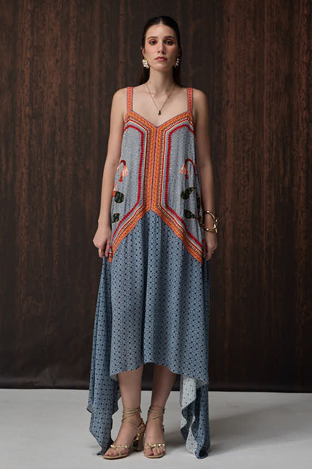 OMG Pale Blue Embroidered Swing Maxi Dress women's pale blue cotton poplin maxi dress featuring intricate floral embroidery, a relaxed swing silhouette and a flowing full-length design, styled for summer brunches, garden parties, resort holidays and elegant daytime occasions.