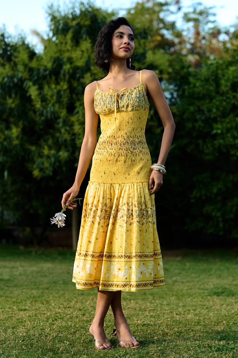 Ocher Dress women's ochre-toned dress featuring a contemporary silhouette and elegant design details, styled for summer brunches, resort vacations, daytime gatherings and special occasions.