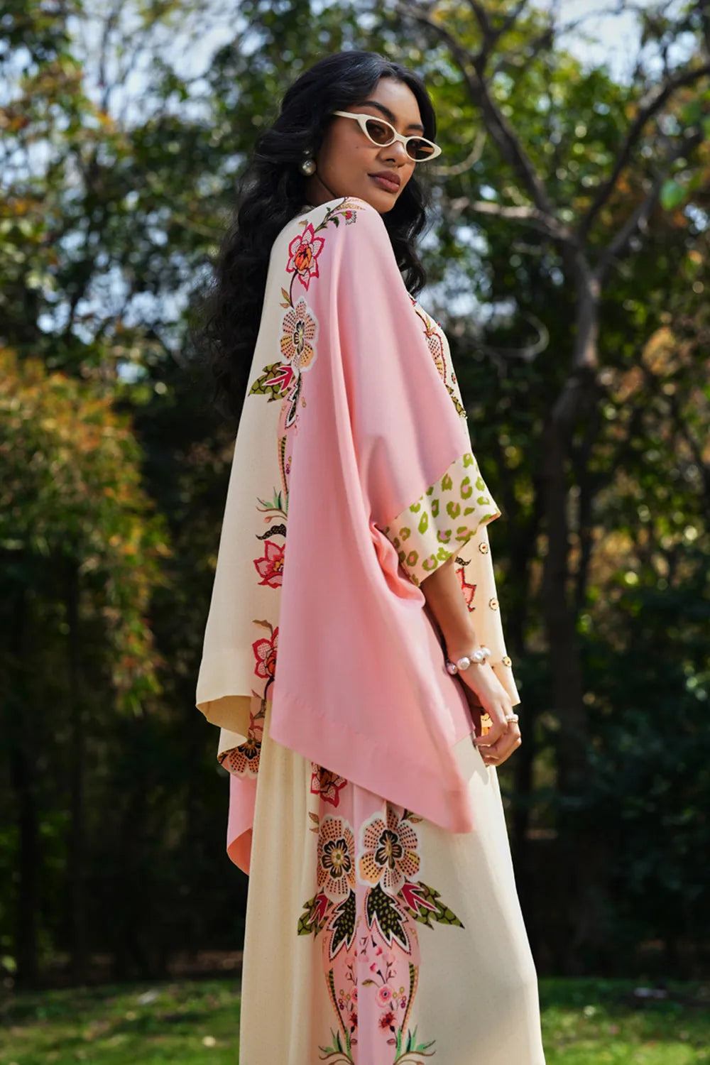 Percy Embroidered Cape With Pants Set women's coordinated outfit featuring an embroidered cape paired with matching pants, combining decorative detailing with a flowing silhouette, styled for resort vacations, festive gatherings, summer celebrations and elegant evening occasions.