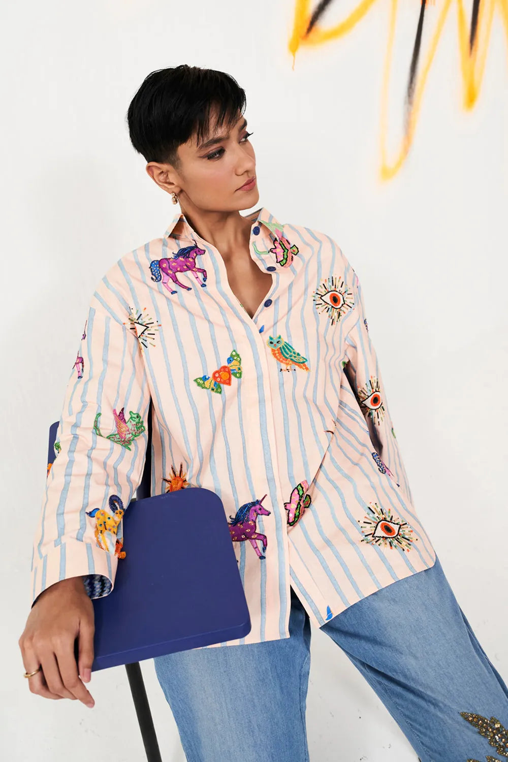Raeya Shirt women's statement shirt featuring a contemporary silhouette and distinctive design details, styled for summer outings, resort vacations, casual brunches and elevated everyday wear.