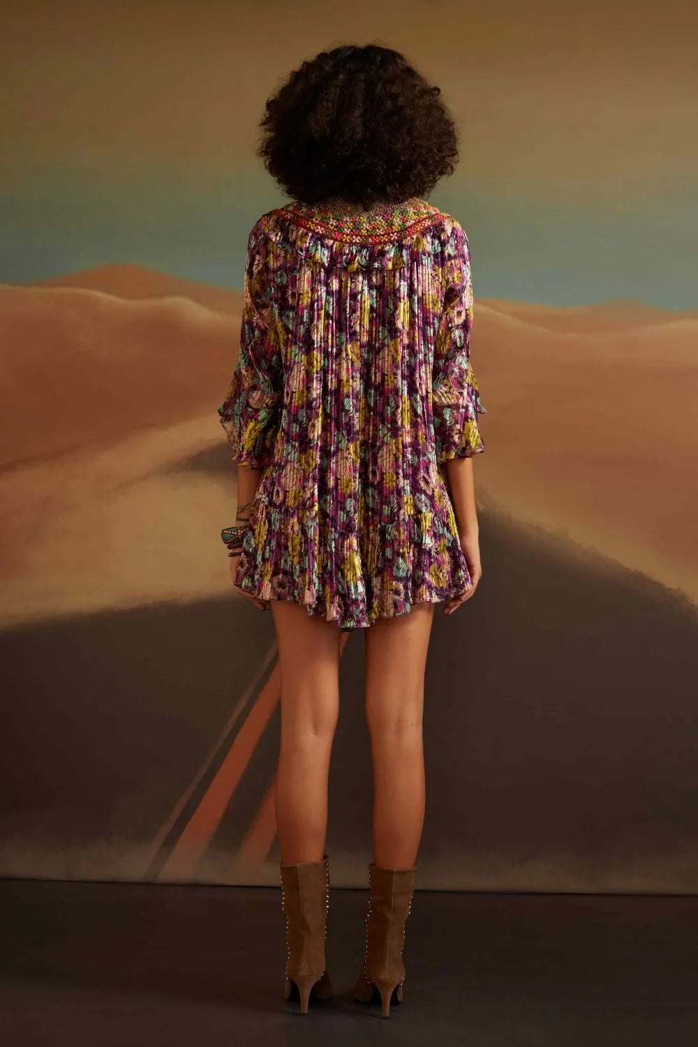Back view of Trisha Swing Mini Dress women's mini dress featuring a relaxed swing silhouette, playful flared hem and contemporary design, styled for summer brunches, holiday outings, resort vacations and casual daytime celebrations.