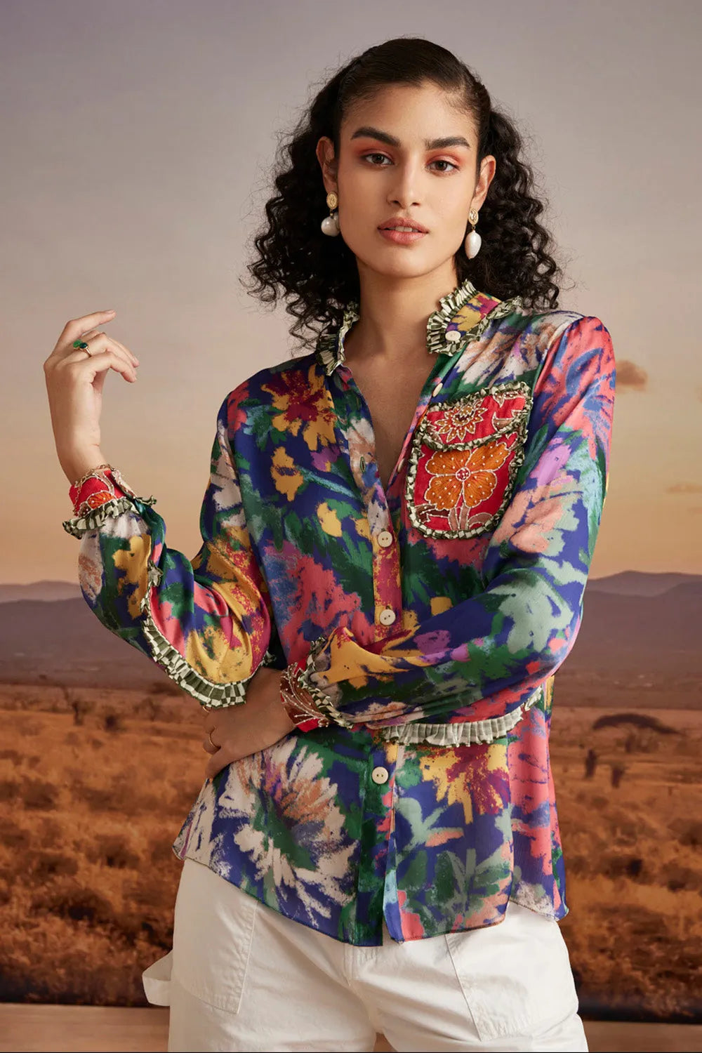 Alisha Pekha In Arisha Blouse, multicolour Vicose Crepe cloth with contemporary silhouette, designed for versatile occasion dressing for woman.