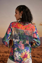 Back view of Arisha Blouse, multicolour Vicose Crepe cloth with contemporary silhouette, designed for versatile occasion dressing for woman.