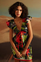 Alizey Mini Dress in Black cotton satin featuring silhouette with luxe fabric perfect for parties, events, and standout evening looks foe woman.
