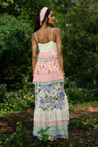 Back view of Alva Dress multi-printed georgette maxi perfect for a date night or effortless day-to-night wear. 