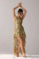 Anaisha Dress, a multiprinted dress in viscose lurex georgette, perfect for parties, occasions, and elevated styling for woman.