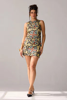 Andrea Mini Dress, a floral printed pattern cotton featuring silhouette with detailing, perfect for parties, nights out, and statement styling for woman.