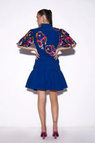 Carina Dress women's cobalt blue cotton mini dress with a graceful feminine silhouette, refined detailing and a polished contemporary finish, styled for summer brunches, festive daytime gatherings, casual celebrations and elevated occasions.