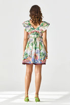 Cora Mini Dress women's ivory polyester mini dress featuring a chic printed design, cinched waist and flattering feminine silhouette, styled for summer brunches, vacation outings, daytime gatherings and casual celebrations.
