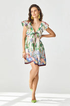 Cora Mini Dress women's ivory polyester mini dress featuring a chic printed design, cinched waist and flattering feminine silhouette, styled for summer brunches, vacation outings, daytime gatherings and casual celebrations.