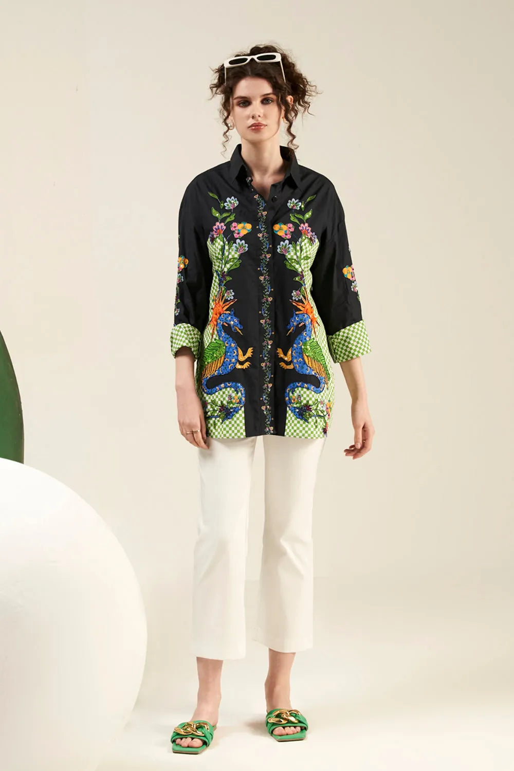 Darsy Shirt women's printed shirt featuring a stylish contemporary design and versatile silhouette, styled for casual outings, summer holidays, relaxed brunches and everyday resort wear.