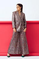 Genelia Deshmukh in Nancy Jacket and Pants Set, a women's pink cotton poplin co-ord featuring a structured long jacket embellished with sparkling sequins and matching tailored pants, styled for cocktail parties, festive celebrations, evening events and glamorous special occasions.