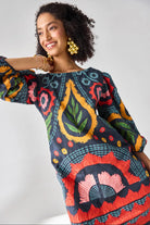 Jane Embroidered Dress women's navy cotton poplin shift dress featuring intricate embroidery, a relaxed straight silhouette and a versatile mini-length design, styled for summer brunches, daytime celebrations, resort outings and elegant day-to-evening occasions.