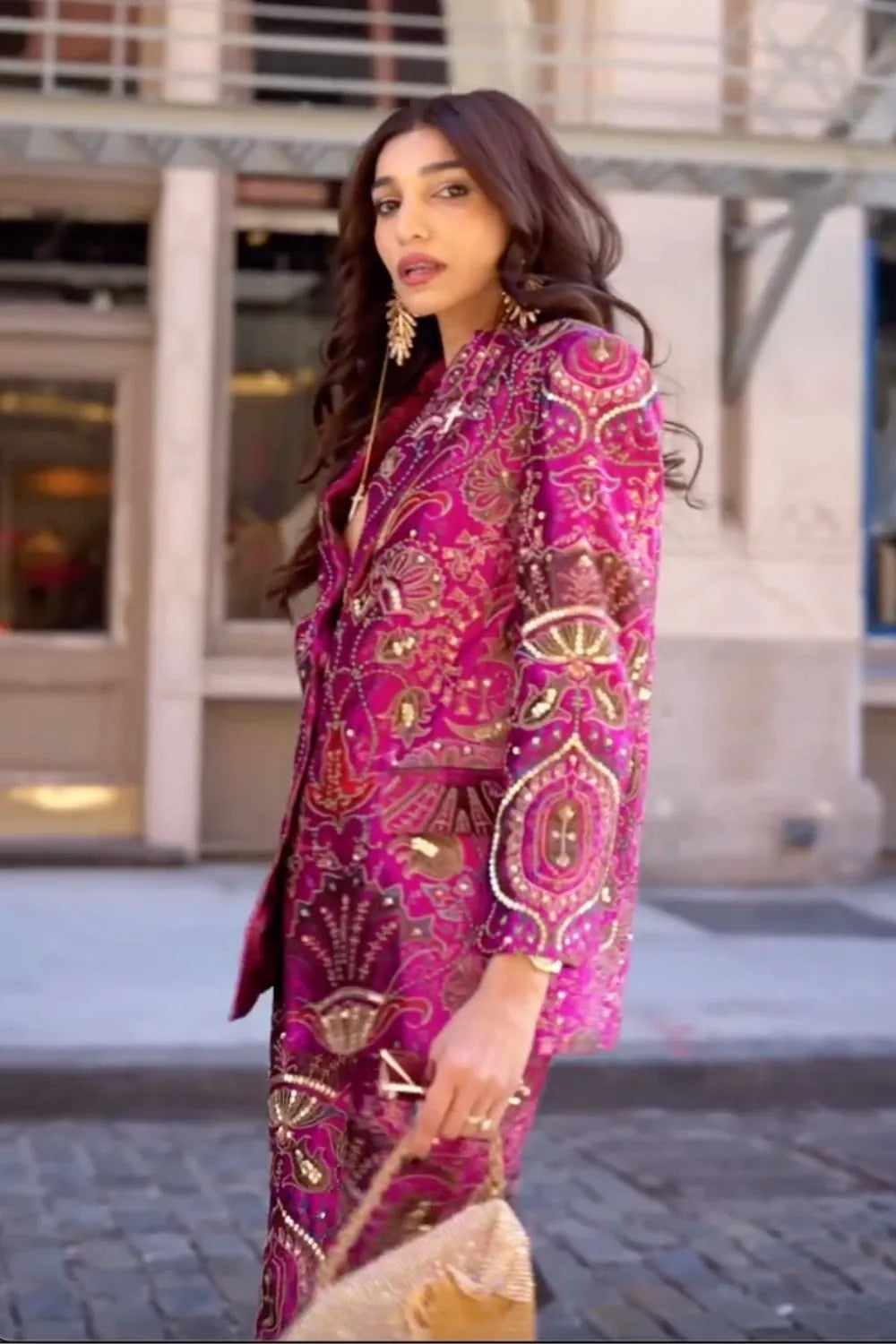 Juhi Godambe wearing the Ramona Jacket and Pants Set, a women's statement co-ord featuring a structured jacket paired with matching tailored pants, designed for a polished contemporary look, styled for cocktail parties, fashion events, evening celebrations and special occasions.