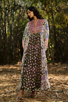 Full view of Karissa Kaftan women's embroidered kaftan featuring a flowing relaxed silhouette, intricate decorative embroidery and statement detailing, styled for beach holidays, resort vacations, poolside lounging and elegant summer getaways.