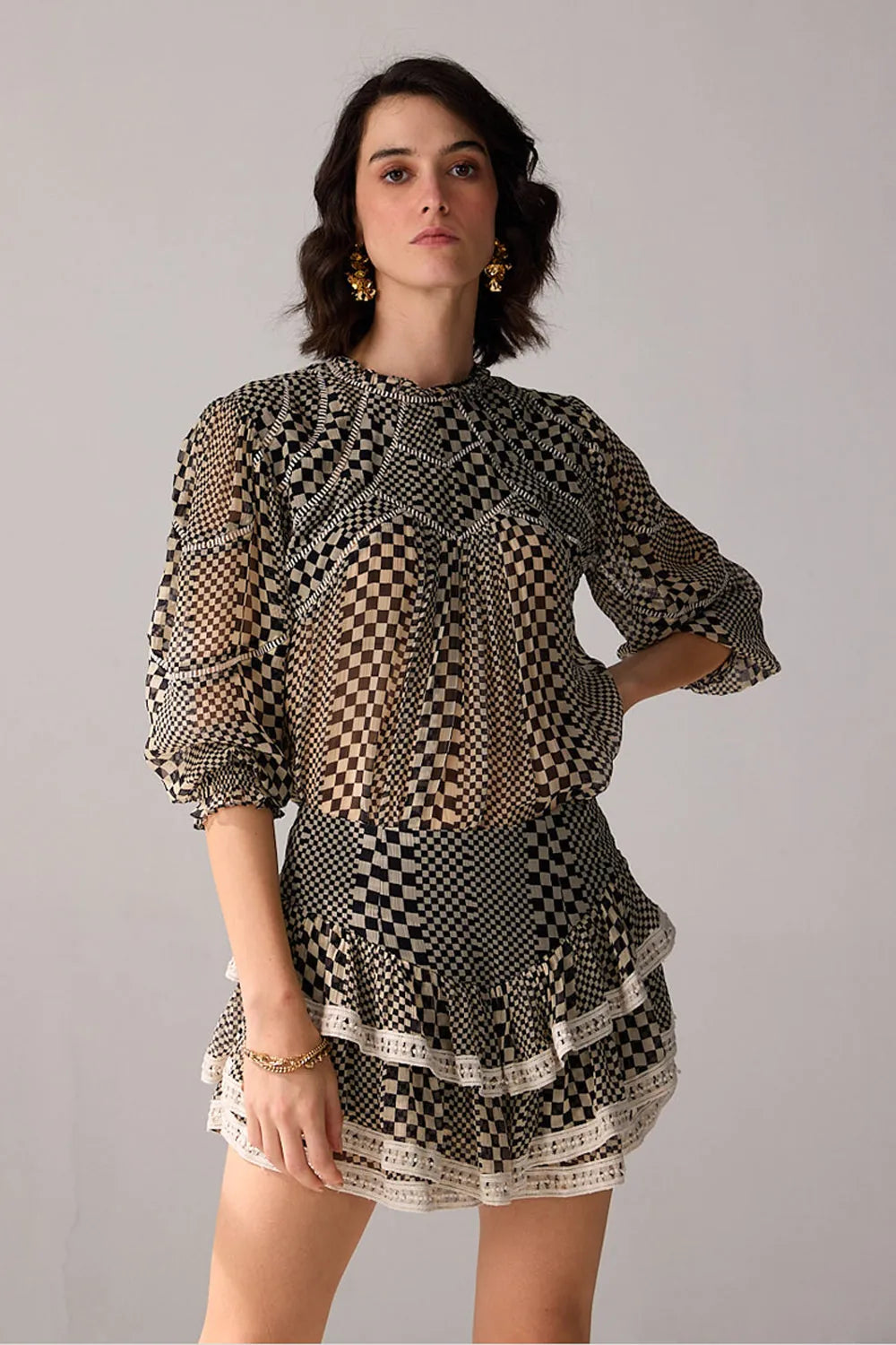 Keira Blouse with Skorts women's co-ord set featuring a stylish blouse paired with matching skorts, combining a contemporary silhouette with a coordinated look, styled for summer brunches, resort vacations, daytime outings and casual celebrations.