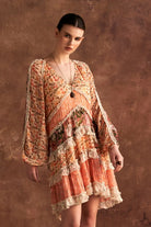 Kira Dress women's multicolour Viscose Georgette mini dress featuring an eye-catching mixed print and a fluid, contemporary silhouette, styled for summer brunches, resort vacations, holiday outings and day-to-evening occasions.