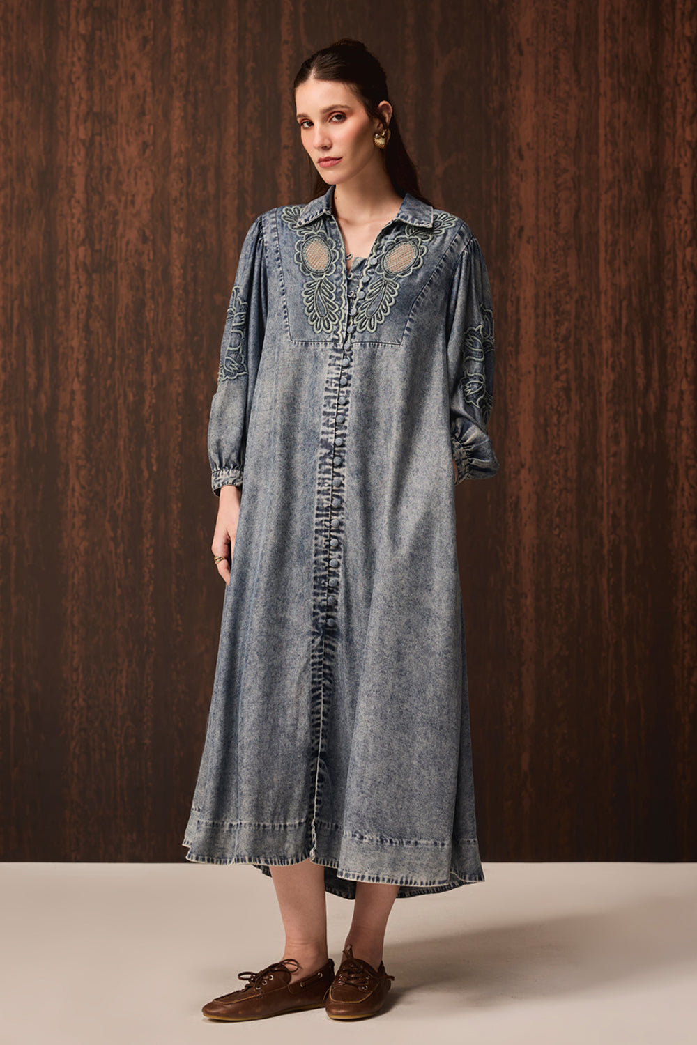 Lahi Embroidered Dress women's embroidered dress featuring intricate decorative craftsmanship and a feminine silhouette, styled for summer celebrations, resort outings, brunches and special occasions.