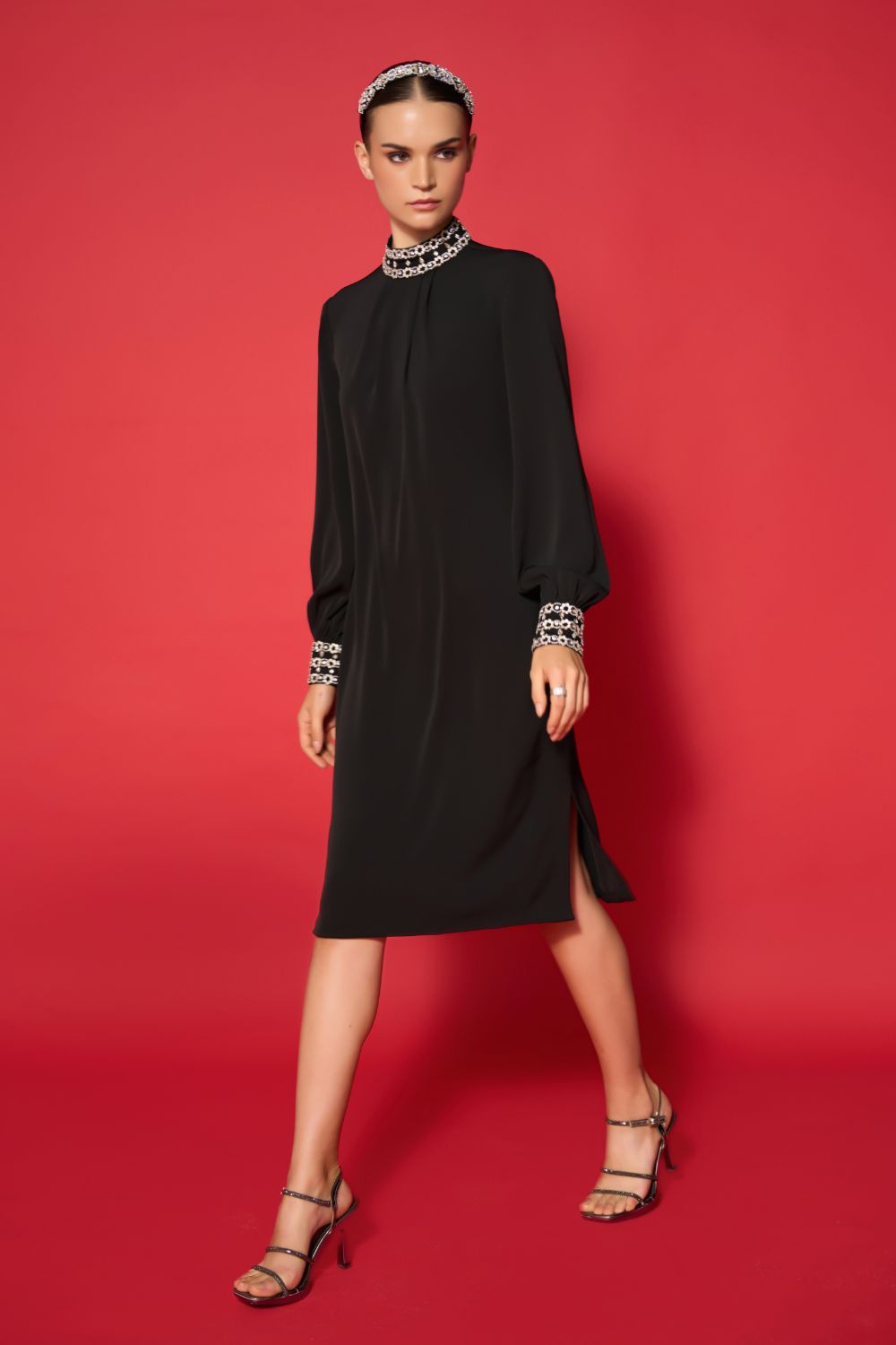 Levy Embroidered Dress women's black embroidered dress featuring intricate decorative detailing and an elegant contemporary silhouette, styled for evening celebrations, resort dinners, festive gatherings and special occasions.