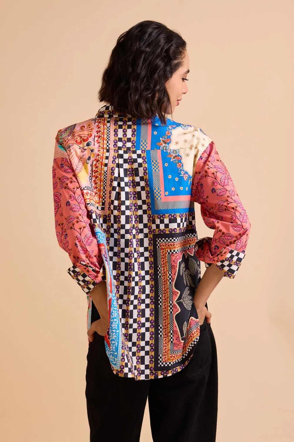 Back view of Maddie Shirt women's statement shirt featuring a contemporary silhouette and distinctive design details, styled for summer outings, casual brunches, resort holidays and elevated everyday wear.
