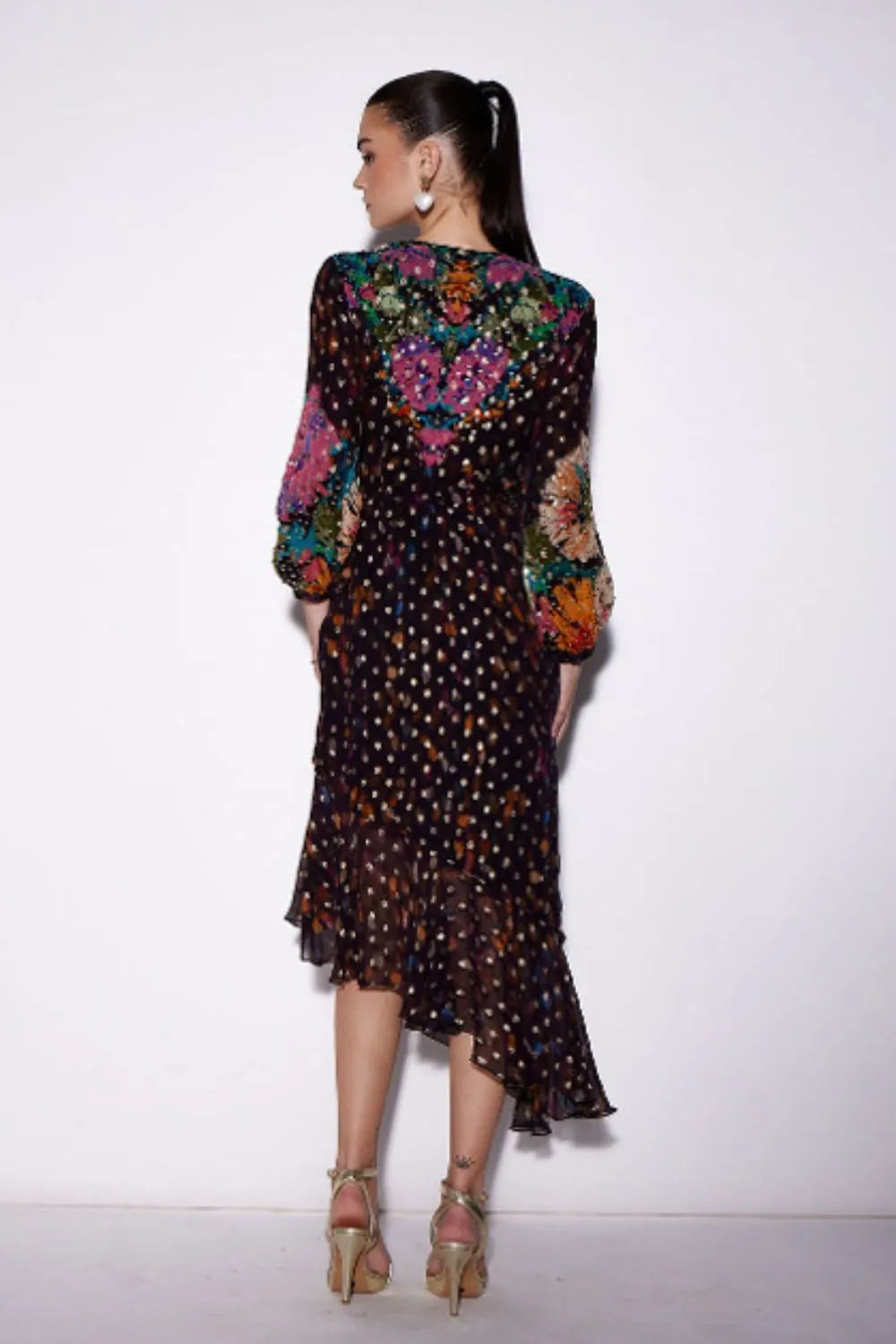 Back view of Maisy Wrap Dress women's wrap-style dress featuring a flattering waist-defining design and feminine silhouette, styled for summer holidays, resort brunches, garden parties and daytime celebrations.