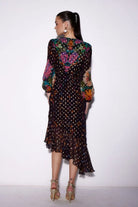 Back view of Maisy Wrap Dress women's wrap-style dress featuring a flattering waist-defining design and feminine silhouette, styled for summer holidays, resort brunches, garden parties and daytime celebrations.