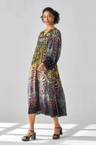Mau Dress women's ombre viscose crepe dress featuring gradient hues and intricate thread and sequin detailing along the yoke, creating an elegant silhouette with subtle sparkle, styled for summer celebrations, resort evenings, dinner parties and day-to-evening occasions.