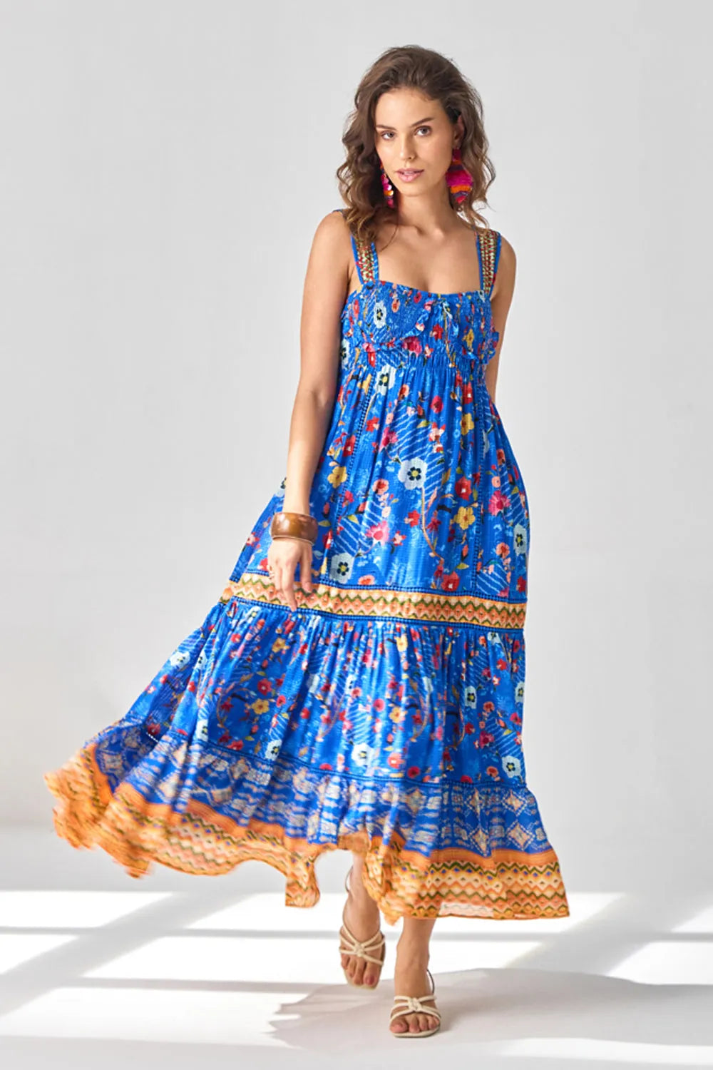 Mavis Maxi Dress women's maxi dress featuring a flowing silhouette and distinctive contemporary design, styled for summer holidays, resort vacations, brunches and special occasions.