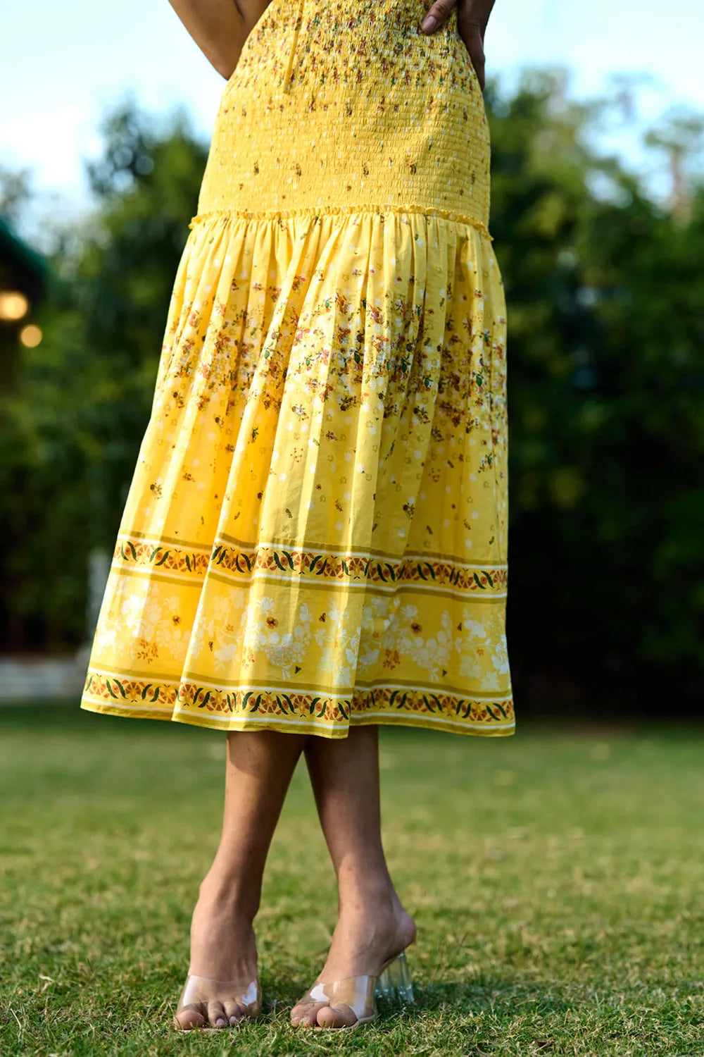 Ocher Dress women's ochre-toned dress featuring a contemporary silhouette and elegant design details, styled for summer brunches, resort vacations, daytime gatherings and special occasions.
