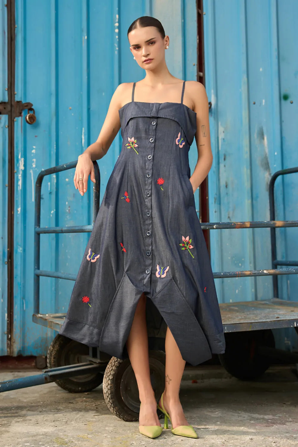 Posy Embroidered Dress women's embroidered dress featuring intricate decorative craftsmanship and an elegant silhouette, styled for summer celebrations, resort gatherings, festive daytime events and special occasions.