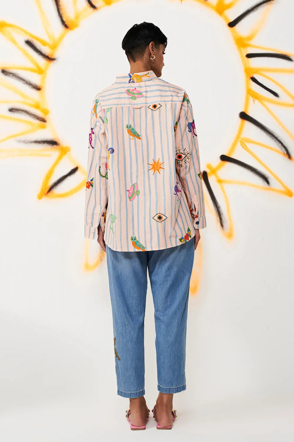 Back view of Raeya Shirt women's statement shirt featuring a contemporary silhouette and distinctive design details, styled for summer outings, resort vacations, casual brunches and elevated everyday wear.