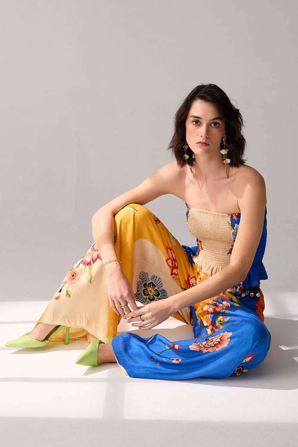 full lool of Rey Blouse women's statement blouse featuring a contemporary silhouette and distinctive design details, styled for summer brunches, resort outings, casual celebrations and elevated everyday wear.