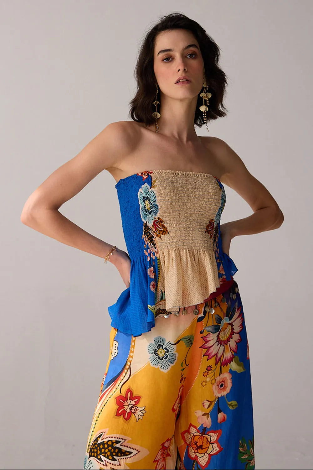 Rey Blouse With Tiana Pants women's co-ord set featuring a statement blouse paired with matching Tiana pants, combining a coordinated silhouette with contemporary styling, suited for resort vacations, summer brunches, daytime gatherings and casual celebrations.