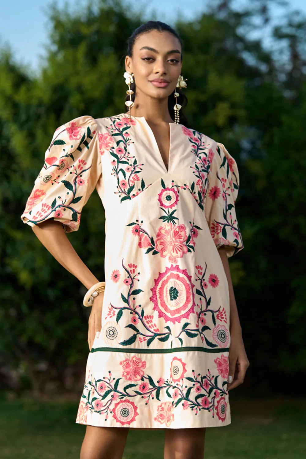Saanvi Dress women's statement dress featuring a feminine silhouette and contemporary design details, styled for summer brunches, resort holidays, daytime gatherings and special occasions.
