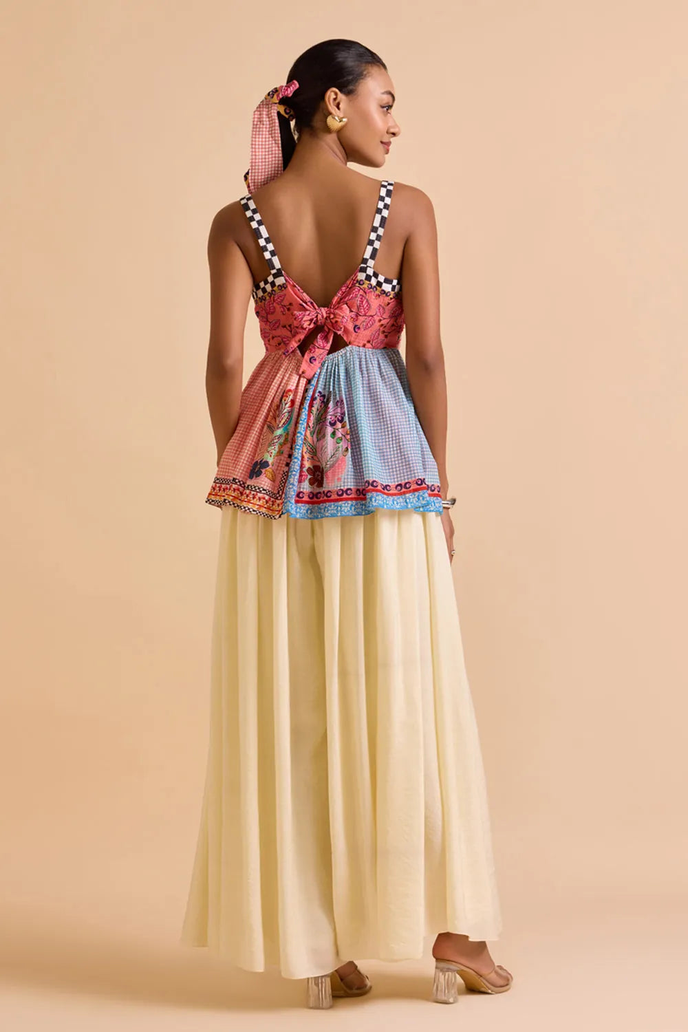 Full Back view of Sakura Embroidered Blouse women's statement blouse featuring delicate floral embroidery and a contemporary silhouette, designed to pair effortlessly with skirts, trousers or denim, styled for summer brunches, casual outings, resort holidays and elevated everyday wear.