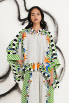 Shea Cape With Pants women's multicolour viscose georgette co-ord set featuring a flowing printed cape with dramatic sleeves and matching relaxed wide-leg pants, combining an artistic multicolour print with fluid movement, styled for festive celebrations, resort evenings, destination gatherings and special occasions.