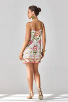 Back view of Siena Embroidered Dress women's statement dress featuring intricate embroidery, decorative detailing and a feminine silhouette, styled for summer celebrations, resort outings, festive gatherings and special occasions.