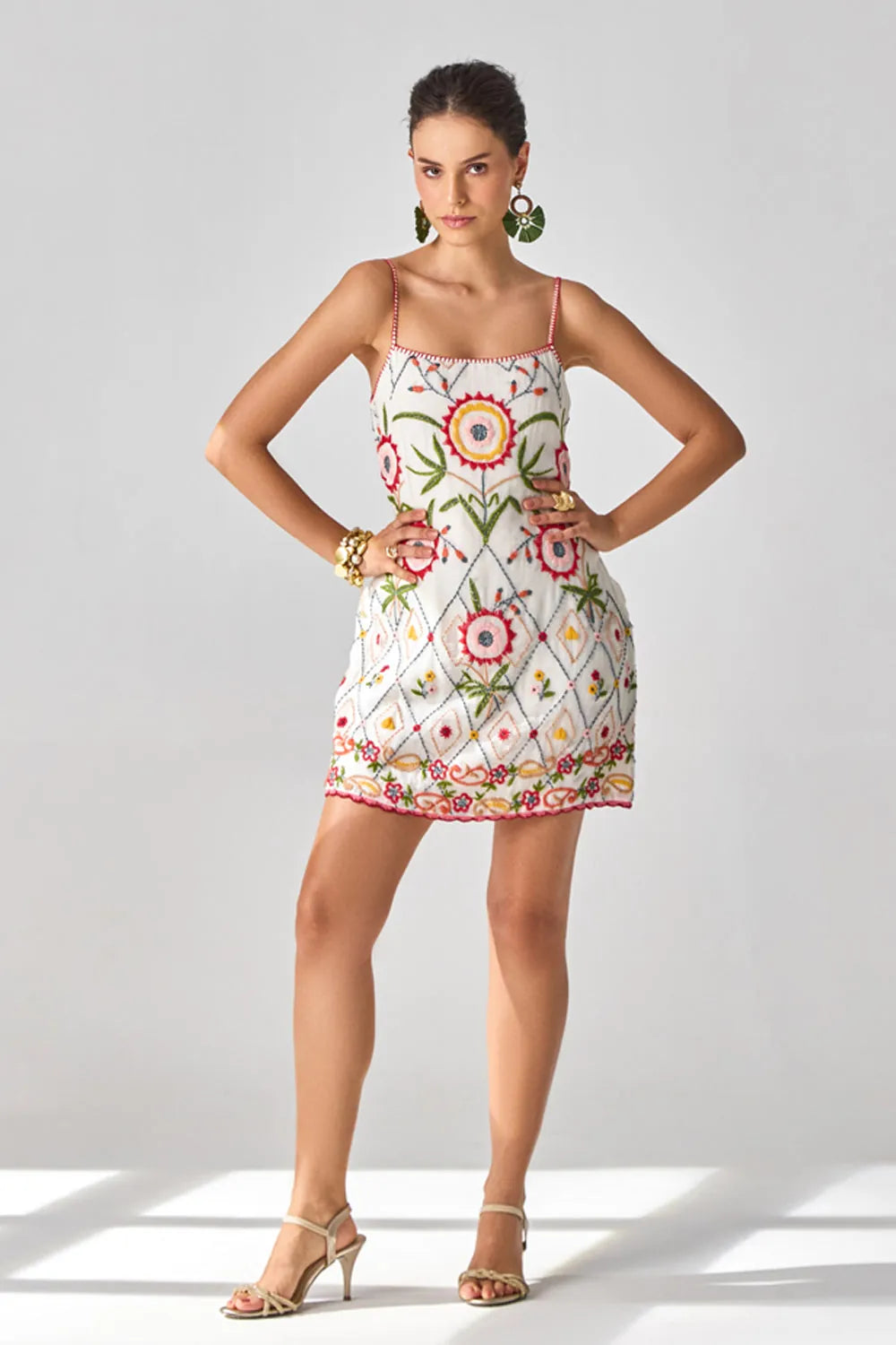 Siena Embroidered Dress women's statement dress featuring intricate embroidery, decorative detailing and a feminine silhouette, styled for summer celebrations, resort outings, festive gatherings and special occasions.