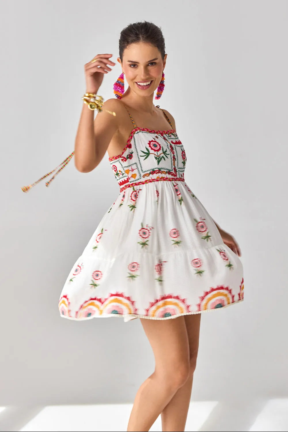 Tashi Embroidered Mini Dress women's mini dress featuring intricate embroidery, decorative embellishments and a flattering contemporary silhouette, styled for summer brunches, resort vacations, festive gatherings and special occasions.