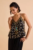 Xena Beaded Blouse women's statement blouse featuring intricate bead embellishments and a contemporary silhouette, designed to add texture and detail to coordinated outfits, styled for festive gatherings, resort evenings, cocktail events and special occasions.