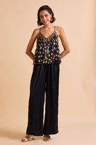 Xena Beaded Blouse With Pants women's coordinated outfit featuring a statement blouse with intricate bead embellishments and matching pants, combining decorative detailing with a contemporary silhouette, styled for festive celebrations, resort evenings, cocktail gatherings and special occasions.