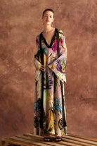 Alani a multicolour Dress with double georgette maxi and flare sleeves, and silhouette, perfect for day-to-evening styling.