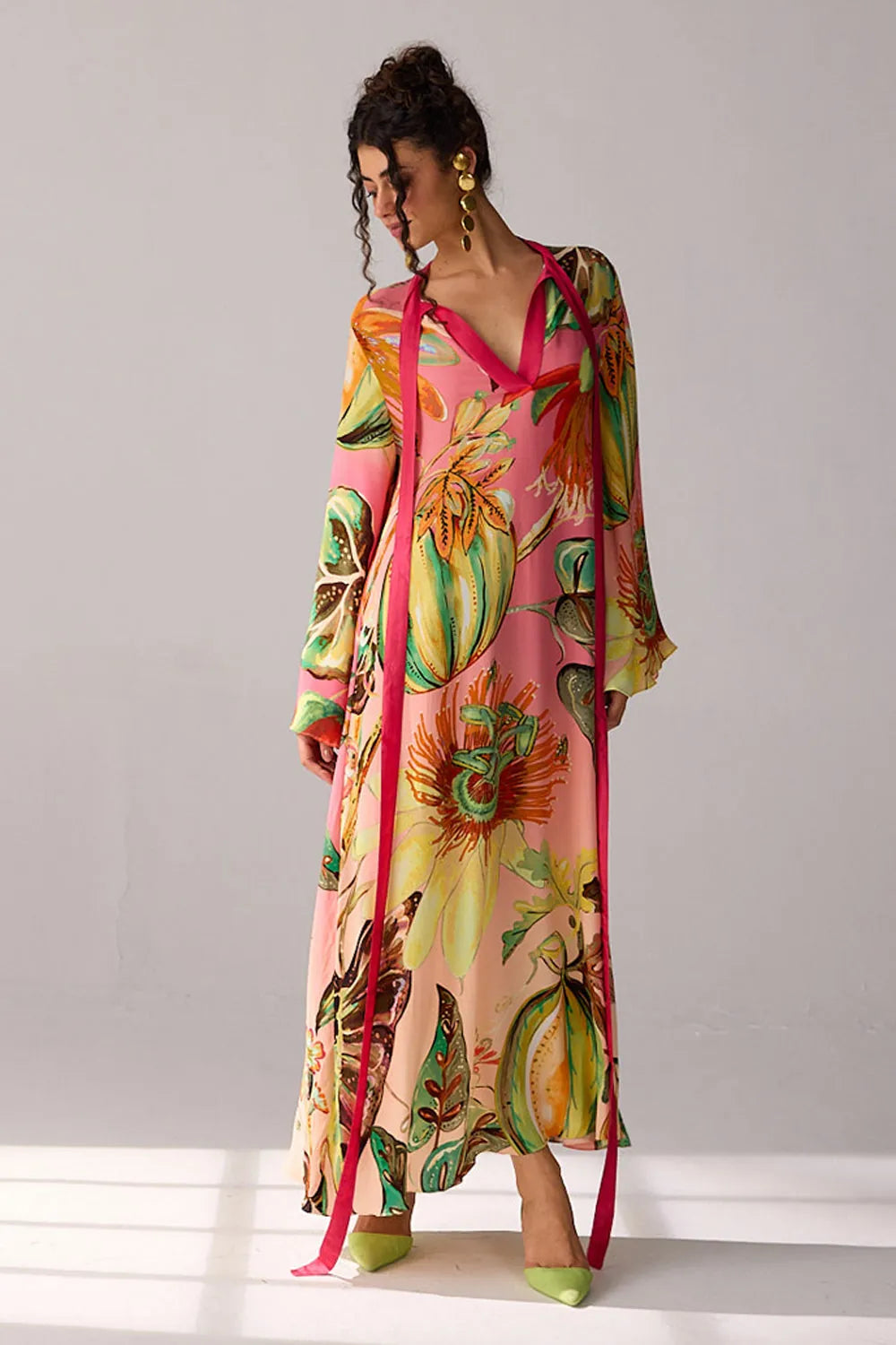 Alani a pink ombre Dress with double georgette maxi and flare sleeves, and silhouette, perfect for day-to-evening styling.