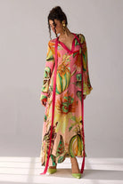 Alani a pink ombre Dress with double georgette maxi and flare sleeves, and silhouette, perfect for day-to-evening styling.